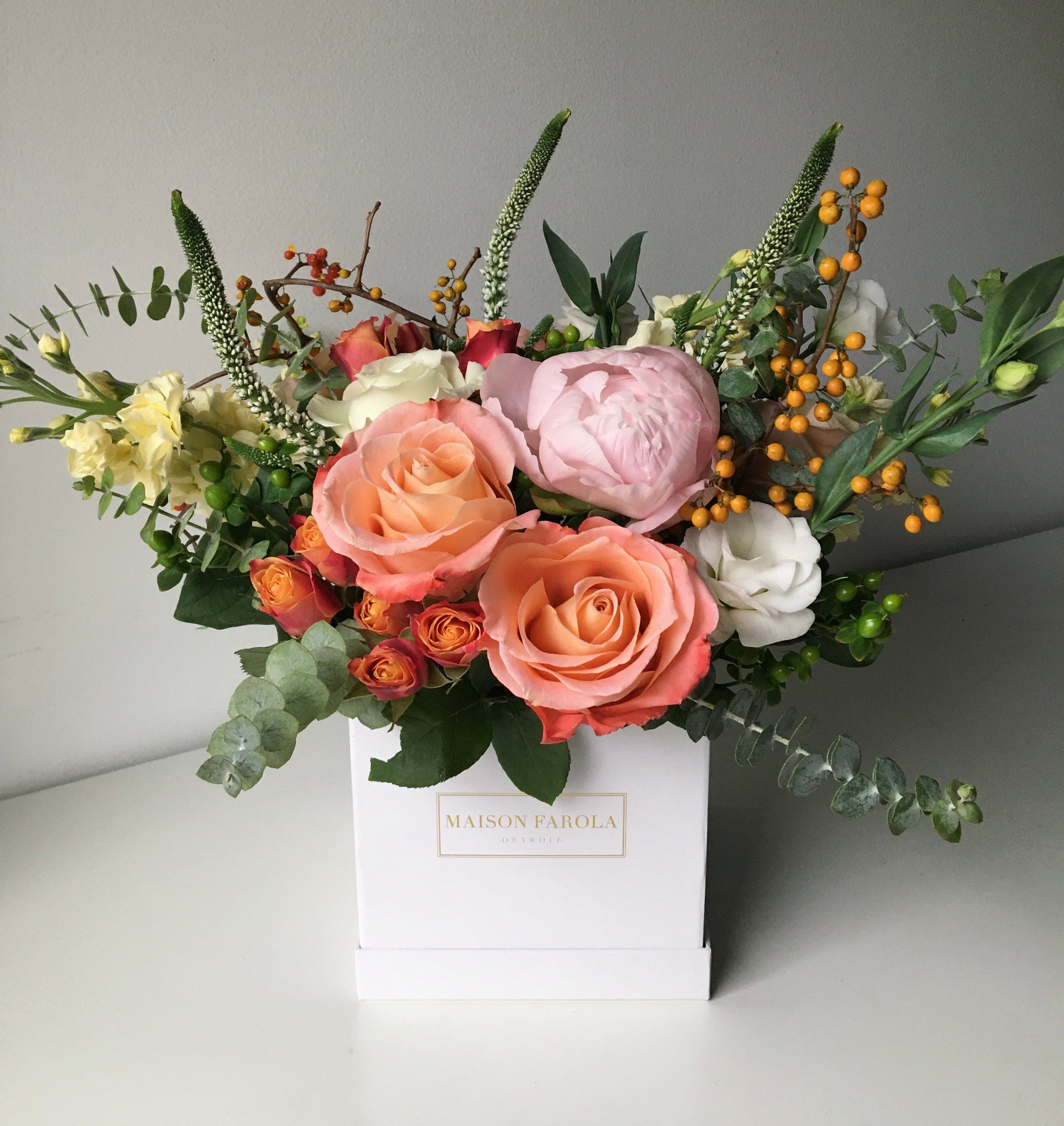 [flower_box], [maison_farola], [arrangement], [flowers], [birthday], [mothers_day], [delivery], [hat_box], [english_garden], [affordable_flowers], [blumz], [pot_and_box], [made_floral], [blush_and_co], [tiffany_florist], [blossoms], [fleurdetroit], [gift], [easter], [centerpiece], [baby_shower], [baby_girl], [baby_boy], [baptism], [event], [communion], [sympathy], [corporate], [flower_bouquet], [preserved]