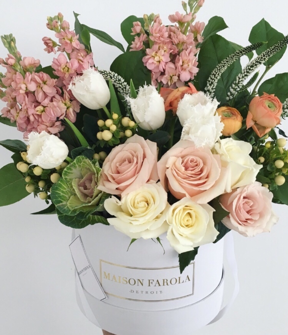 [flower_box], [maison_farola], [arrangement], [flowers], [birthday], [mothers_day], [delivery], [hat_box], [english_garden], [affordable_flowers], [blumz], [pot_and_box], [made_floral], [blush_and_co], [tiffany_florist], [blossoms], [fleurdetroit], [gift], [easter], [centerpiece], [baby_shower], [baby_girl], [baby_boy], [baptism], [event], [communion], [sympathy], [corporate], [flower_bouquet], [preserved]
