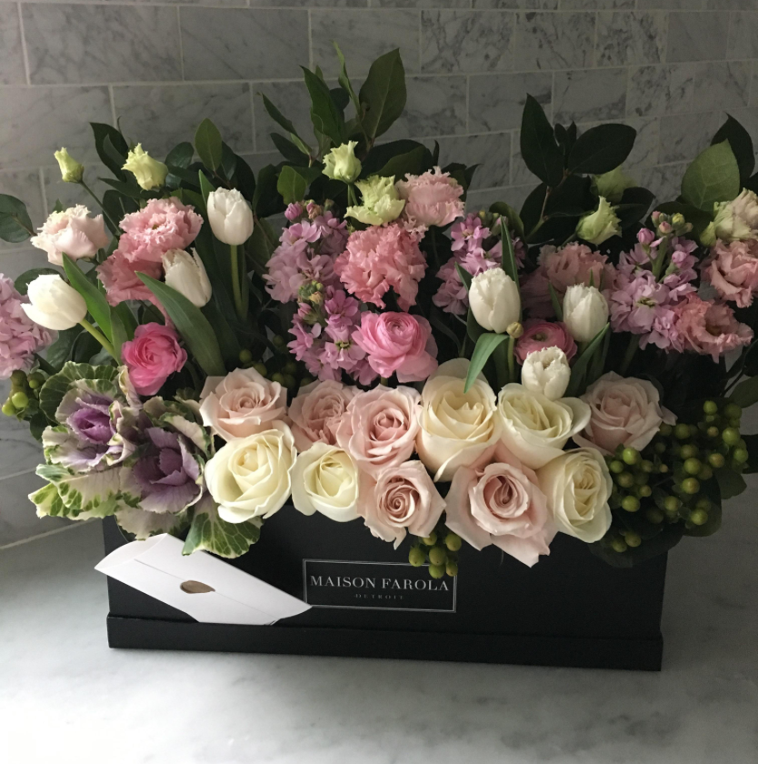 [flower_box], [maison_farola], [arrangement], [flowers], [birthday], [mothers_day], [delivery], [hat_box], [english_garden], [affordable_flowers], [blumz], [pot_and_box], [made_floral], [blush_and_co], [tiffany_florist], [blossoms], [fleurdetroit], [gift], [easter], [centerpiece], [baby_shower], [baby_girl], [baby_boy], [baptism], [event], [communion], [sympathy], [corporate], [flower_bouquet], [preserved]