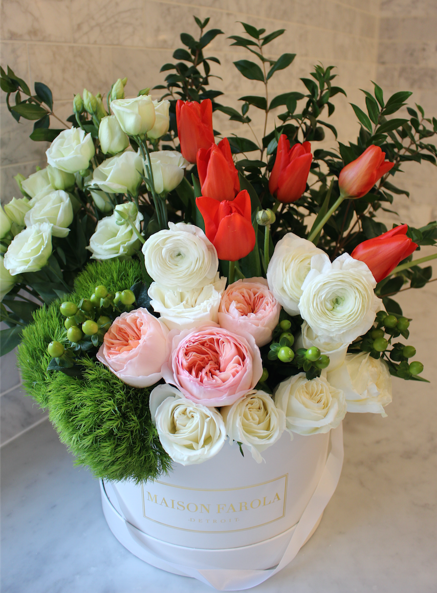 [flower_box], [maison_farola], [arrangement], [flowers], [birthday], [mothers_day], [delivery], [hat_box], [english_garden], [affordable_flowers], [blumz], [pot_and_box], [made_floral], [blush_and_co], [tiffany_florist], [blossoms], [fleurdetroit], [gift], [easter], [centerpiece], [baby_shower], [baby_girl], [baby_boy], [baptism], [event], [communion], [sympathy], [corporate], [flower_bouquet], [preserved]